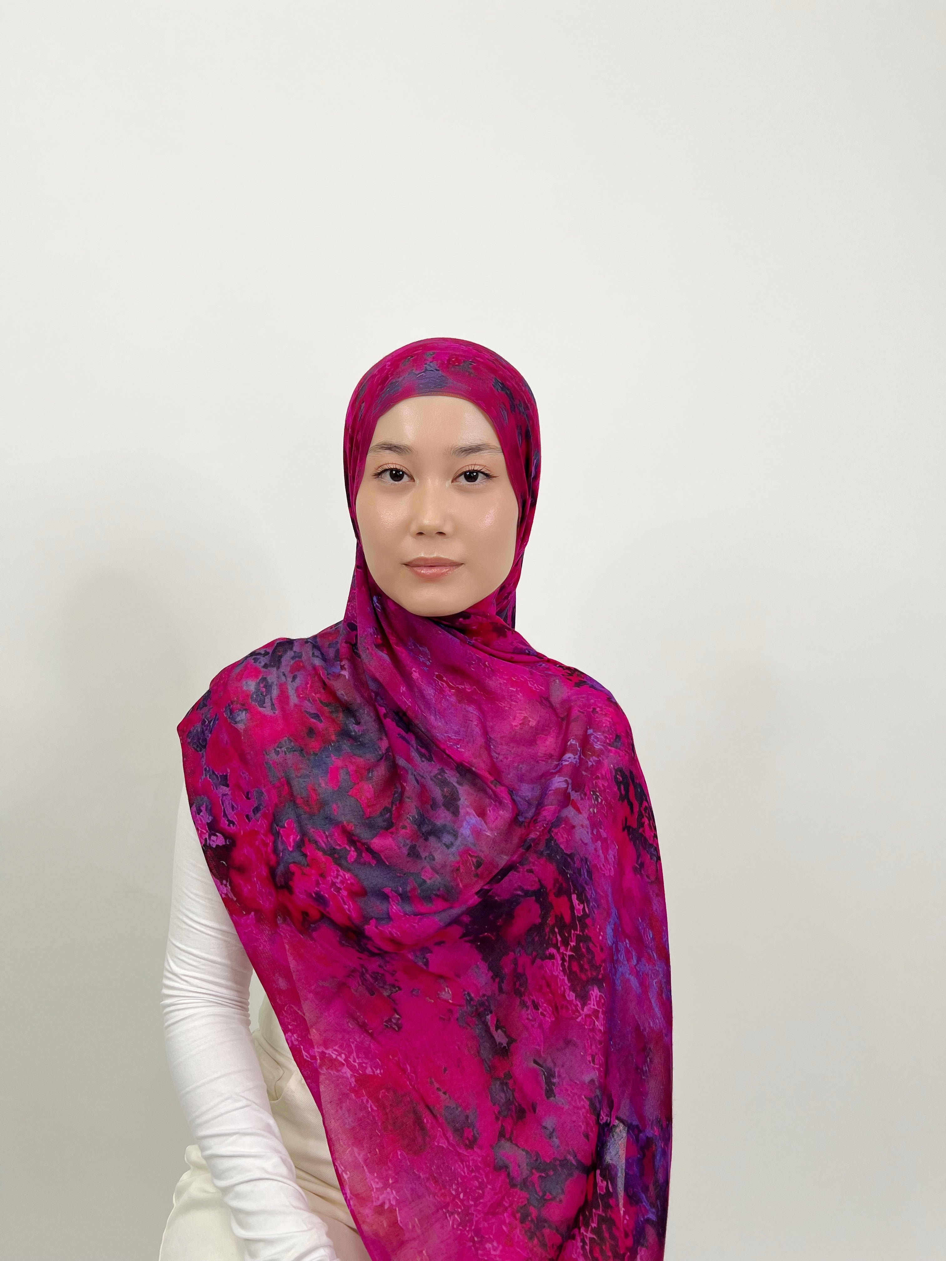 Print Modal Hijab-Fuchsia